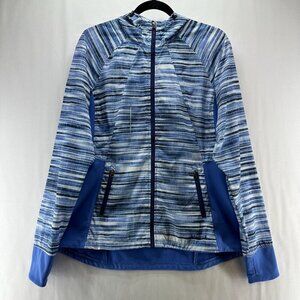 Marmot Track Jacket Womens Size L Hooded Full Zip Athletic Striped Blue White